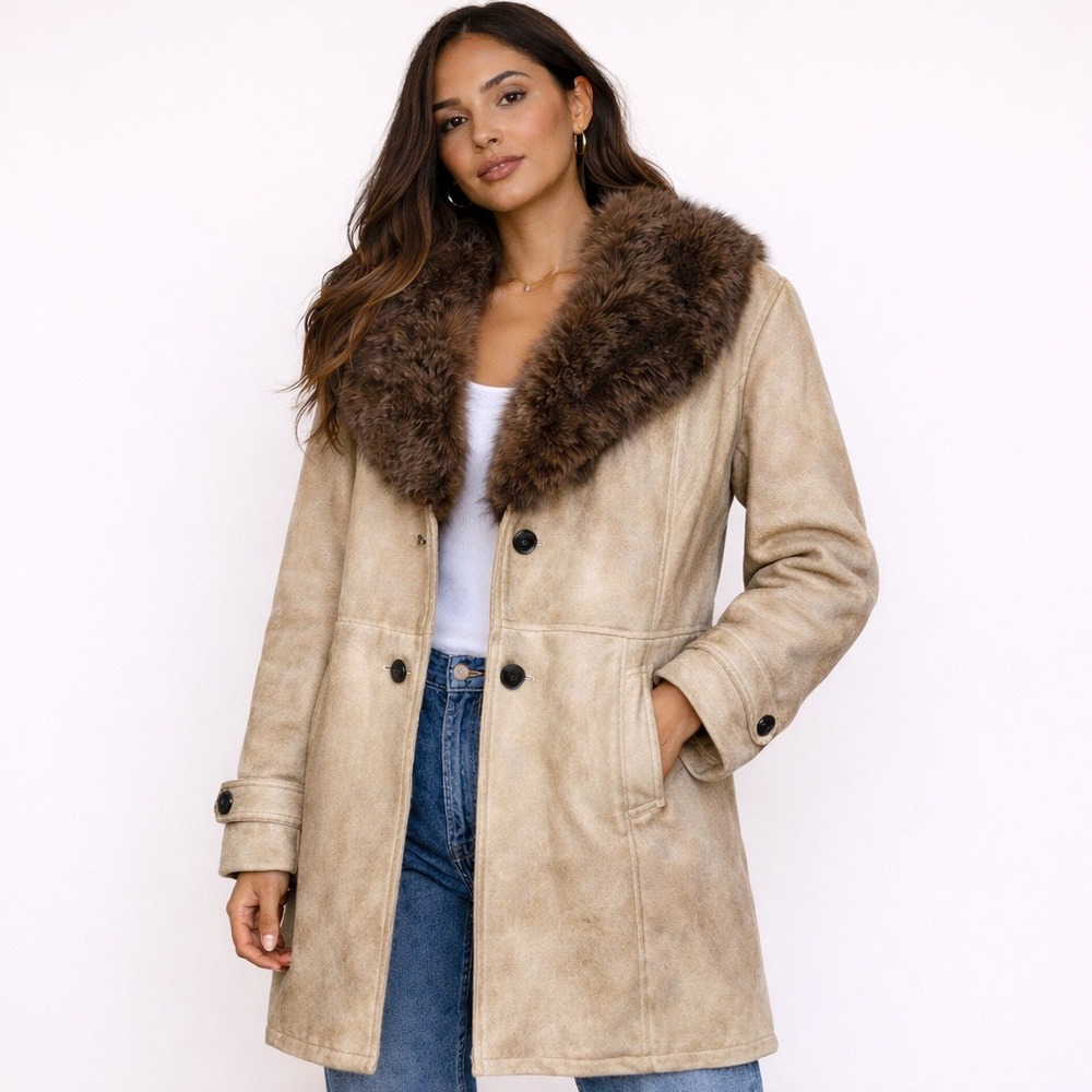 Vintage Cream Suede Winter Coat Large